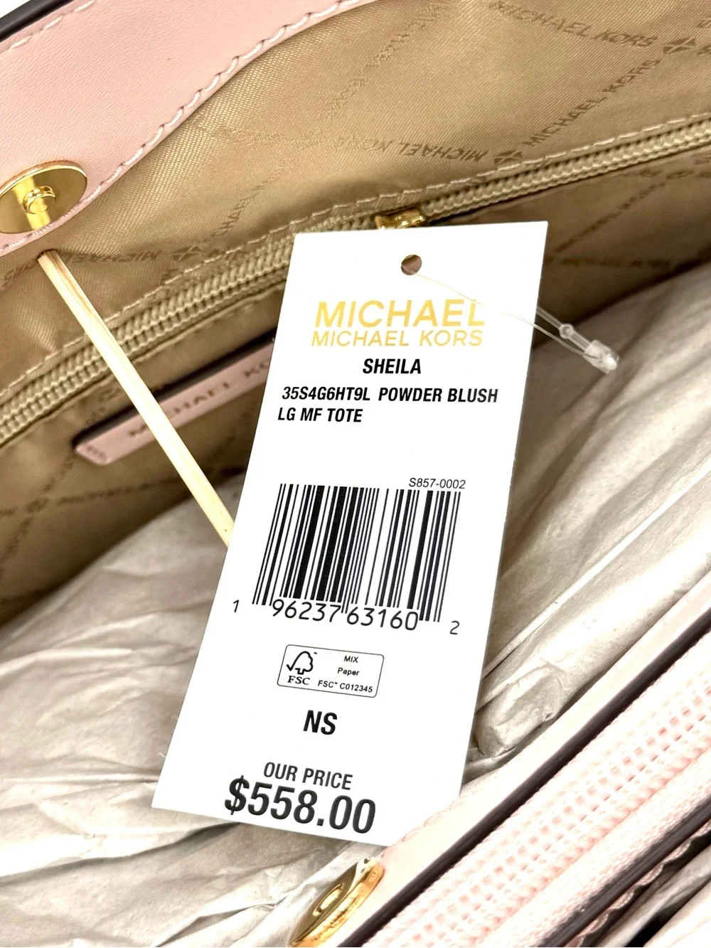 Michael Kors Bag Large Sheila Mf Tote Bag Powder Blush - Picture 10 of 10